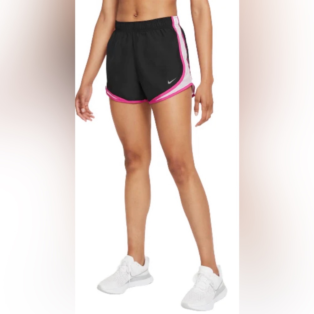 •NIKE•BLACK & PINK DRI-FIT TEMPO MID-RISE BREIF-LINED RUNNING SHORTS SIZE LARGE